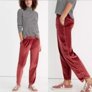 Madewell Velvet Track Trousers, Burgundy, Size Medium